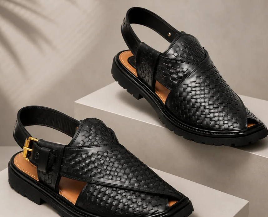 AP-Black Peshawari Chappal with Vibram Sole