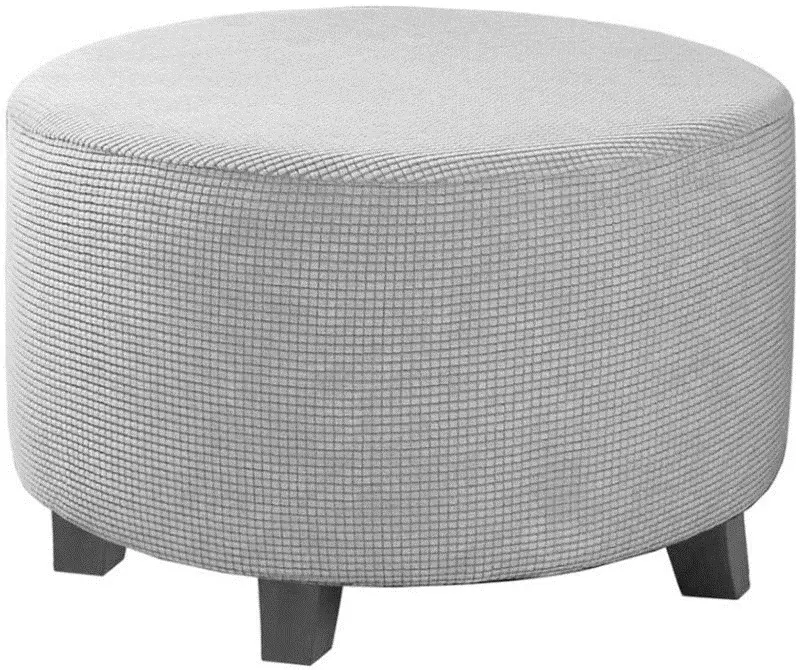All Inclusive Round Ottoman Cover Spandex 1PC Footstool Protector Elastic Polar Fleece Footrest Slipcover For Living Room Home