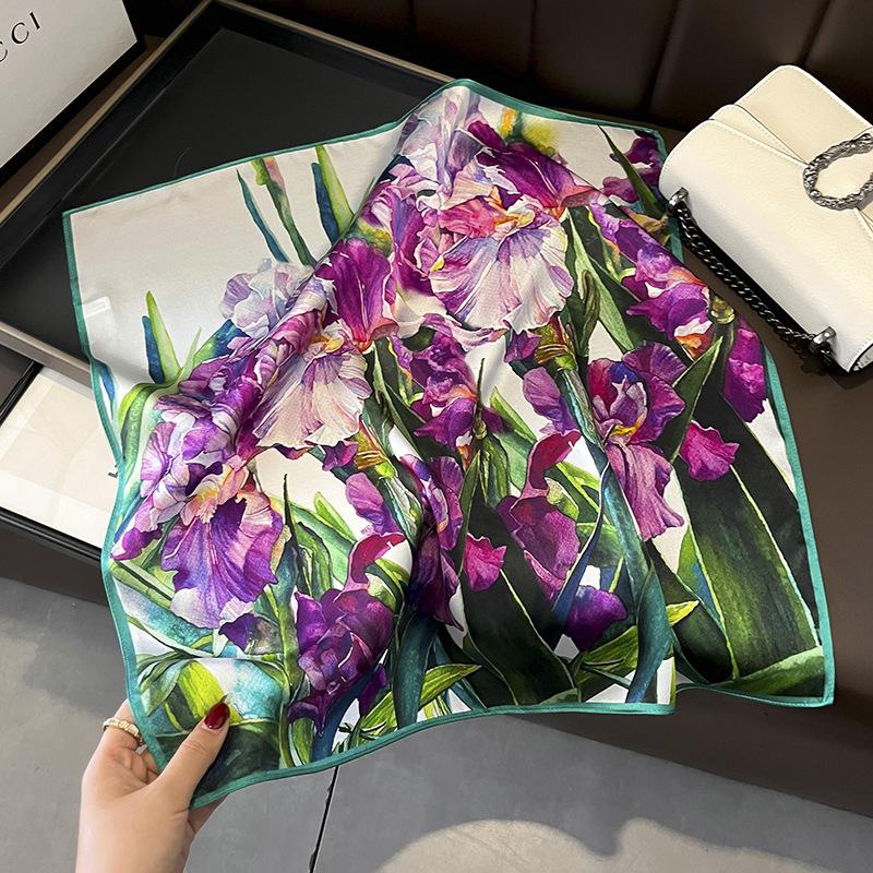 100% Pure Silk Square Scarf Women Dot Print Neckerchief Bandana
