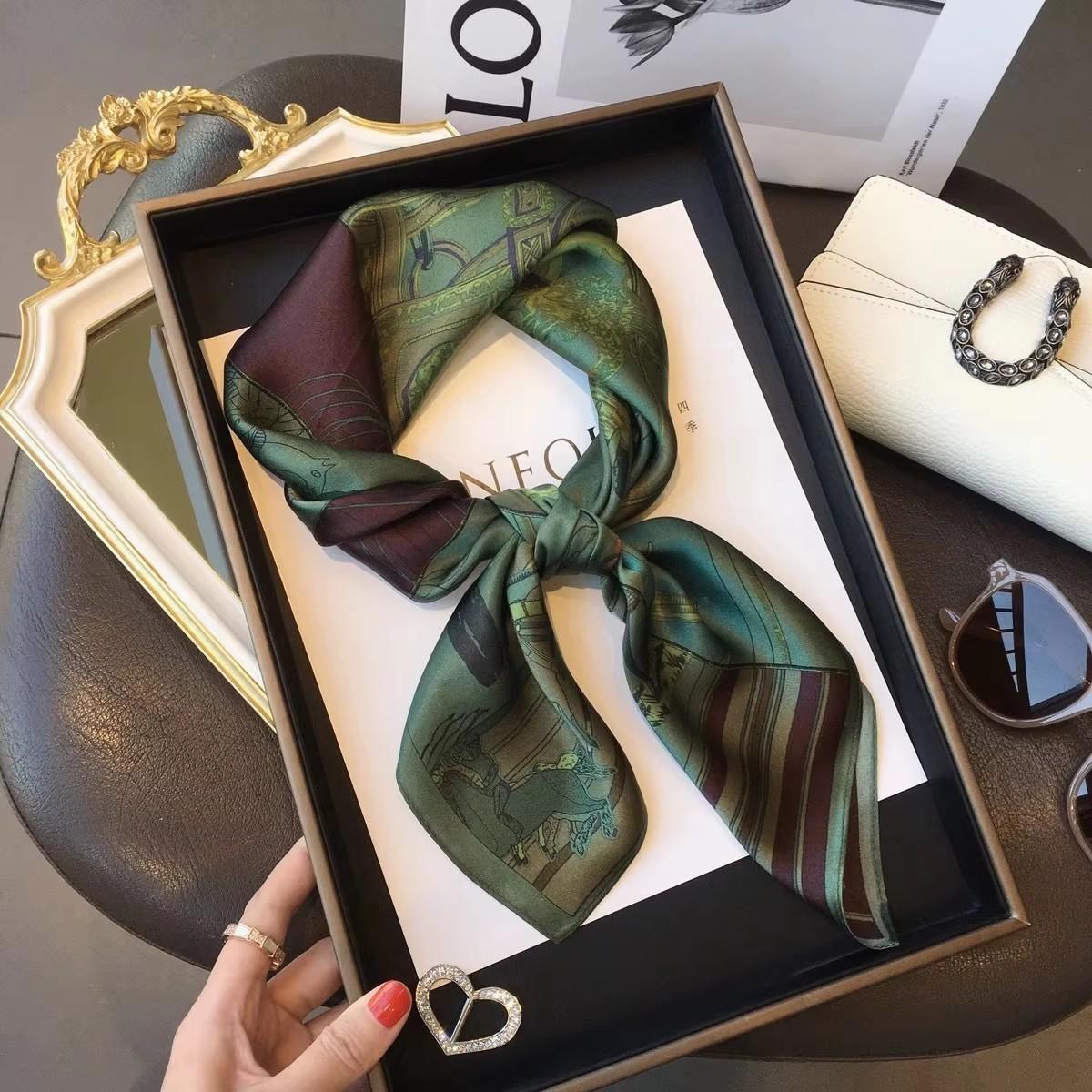 100% Natural Silk Square Scarf Women Hairband Neckerchief Wrap
