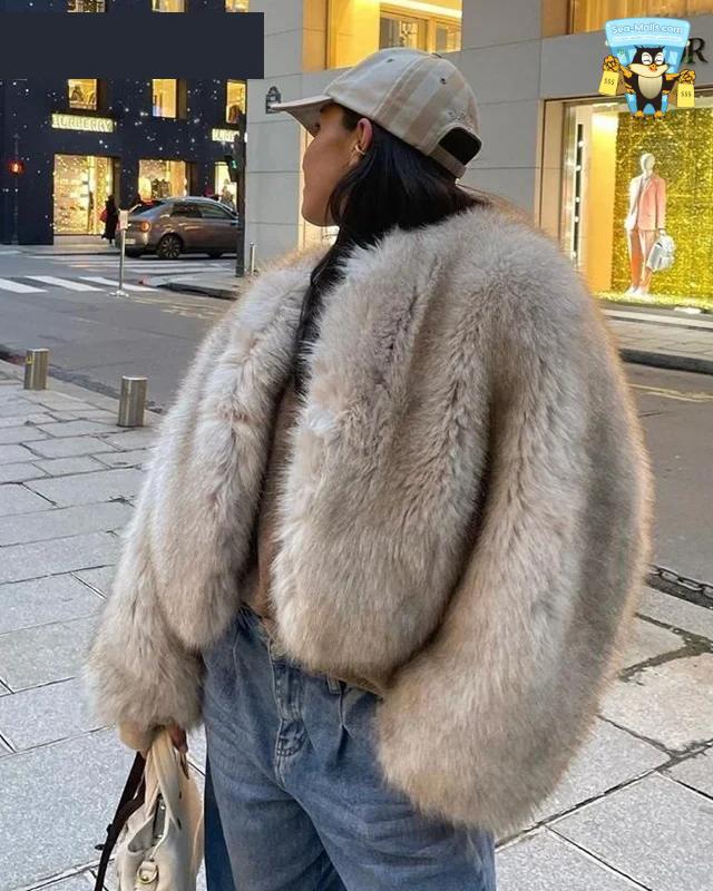 Gradient Cropped Faux Fur Coat
