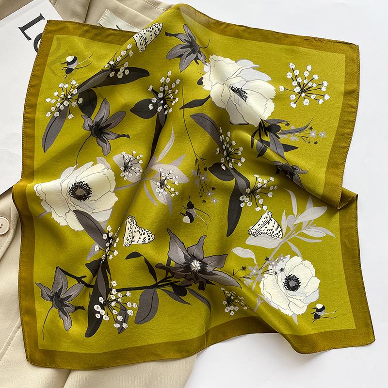 100% Pure Silk Square Scarf Women Dot Print Neckerchief Bandana