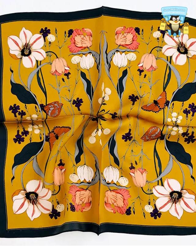 100% Pure Silk Floral Square Scarf Women Neck Hair Bandana