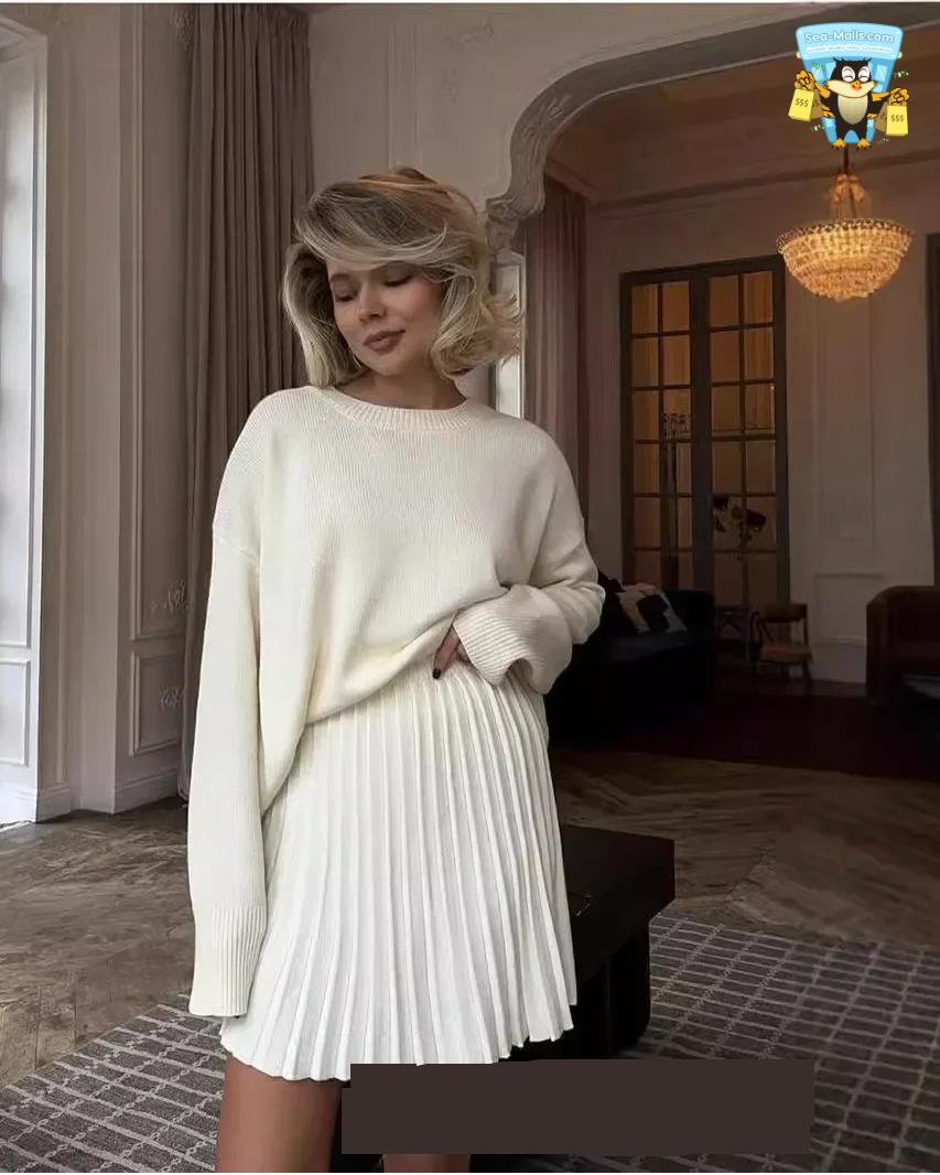 Solid Color Knit Sweater Dress Set
