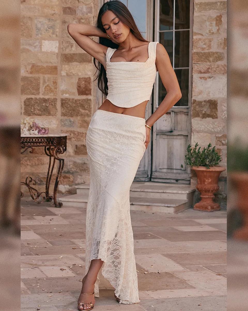 AP-Elegant Lace Up Crop Top and Maxi Skirt Set Formal Dress