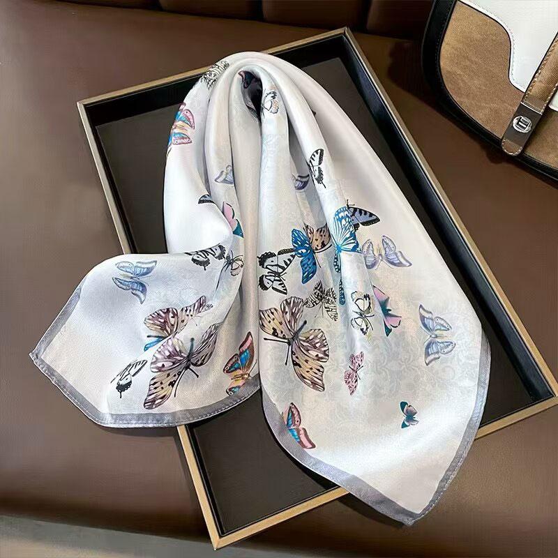 100% Pure Silk Floral Square Scarf Women Neck Hair Bandana