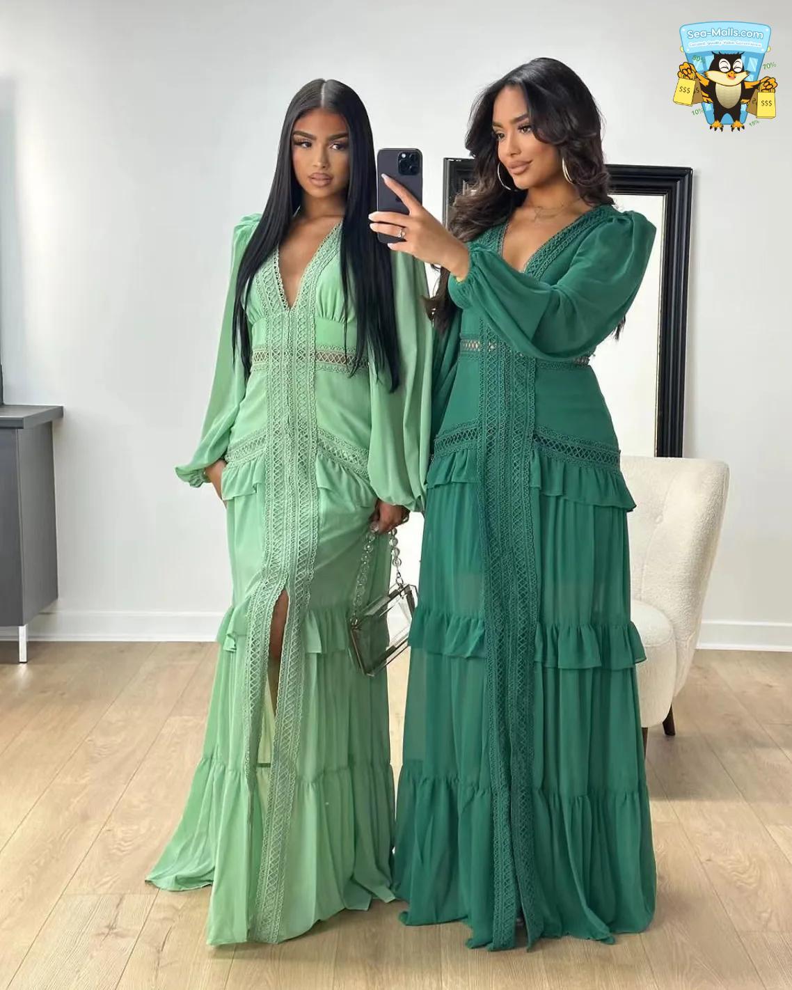 Elegant Ruffle Maxi Dress Long