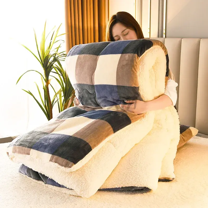 Plaid Super Thick Warm Blankets for Winter Autumn Milk Fleece Thicken Warmth Sleeping Blanket Soft Fluffy Comforter Quilt Duvet