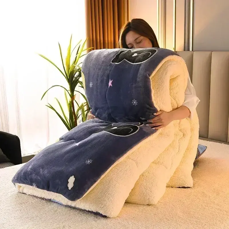 Plaid Super Thick Warm Blankets for Winter Autumn Milk Fleece Thicken Warmth Sleeping Blanket Soft Fluffy Comforter Quilt Duvet
