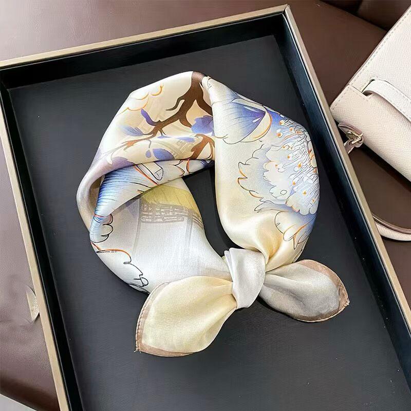 100% Pure Silk Square Scarf Women Dot Print Neckerchief Bandana