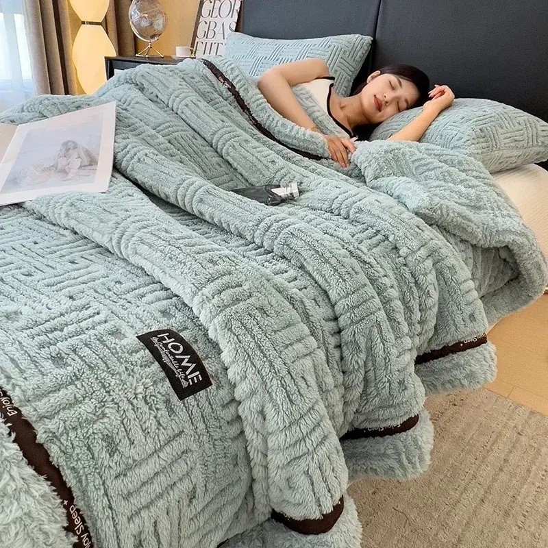 New Half Sides Fleece Autumn Winter Blanket Soft Fluffy Maternal and Child Grade Bed Blankets Warm Breathable Sofa Cover Blanket