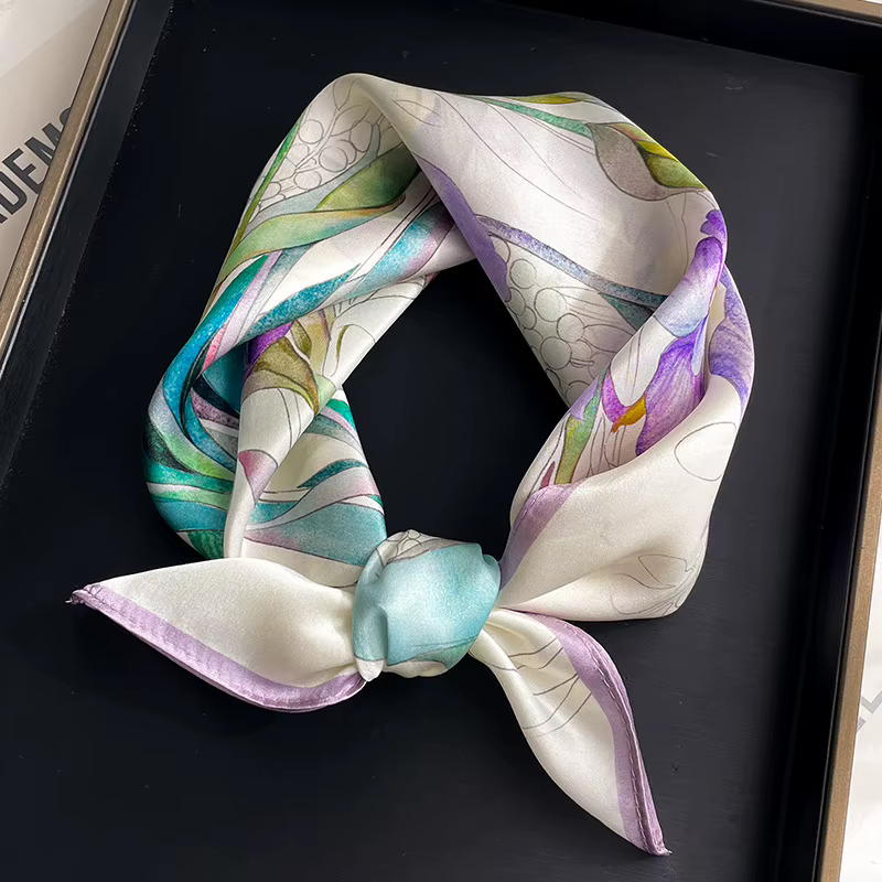 100% Pure Silk Floral Square Scarf Women Neck Hair Bandana