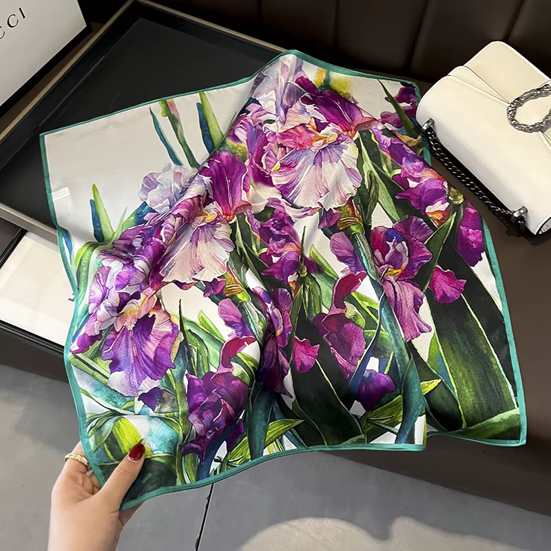 100% Pure Silk Floral Square Scarf Women Neck Hair Bandana