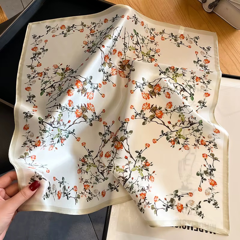 100% Pure Silk Floral Square Scarf Women Neck Hair Bandana
