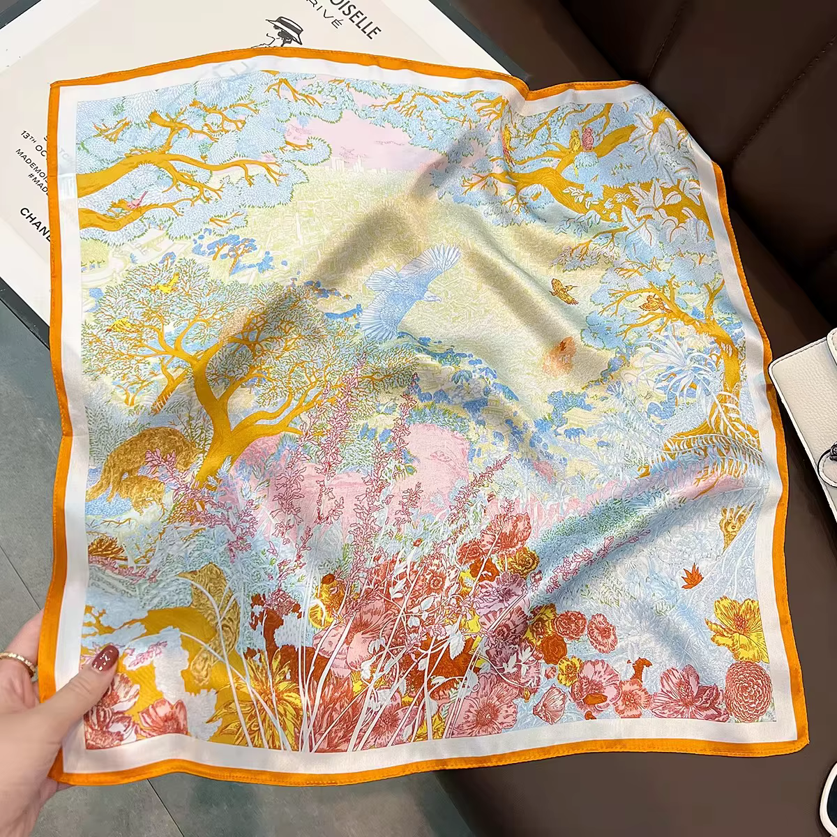 100% Pure Silk Floral Square Scarf Women Neck Hair Bandana