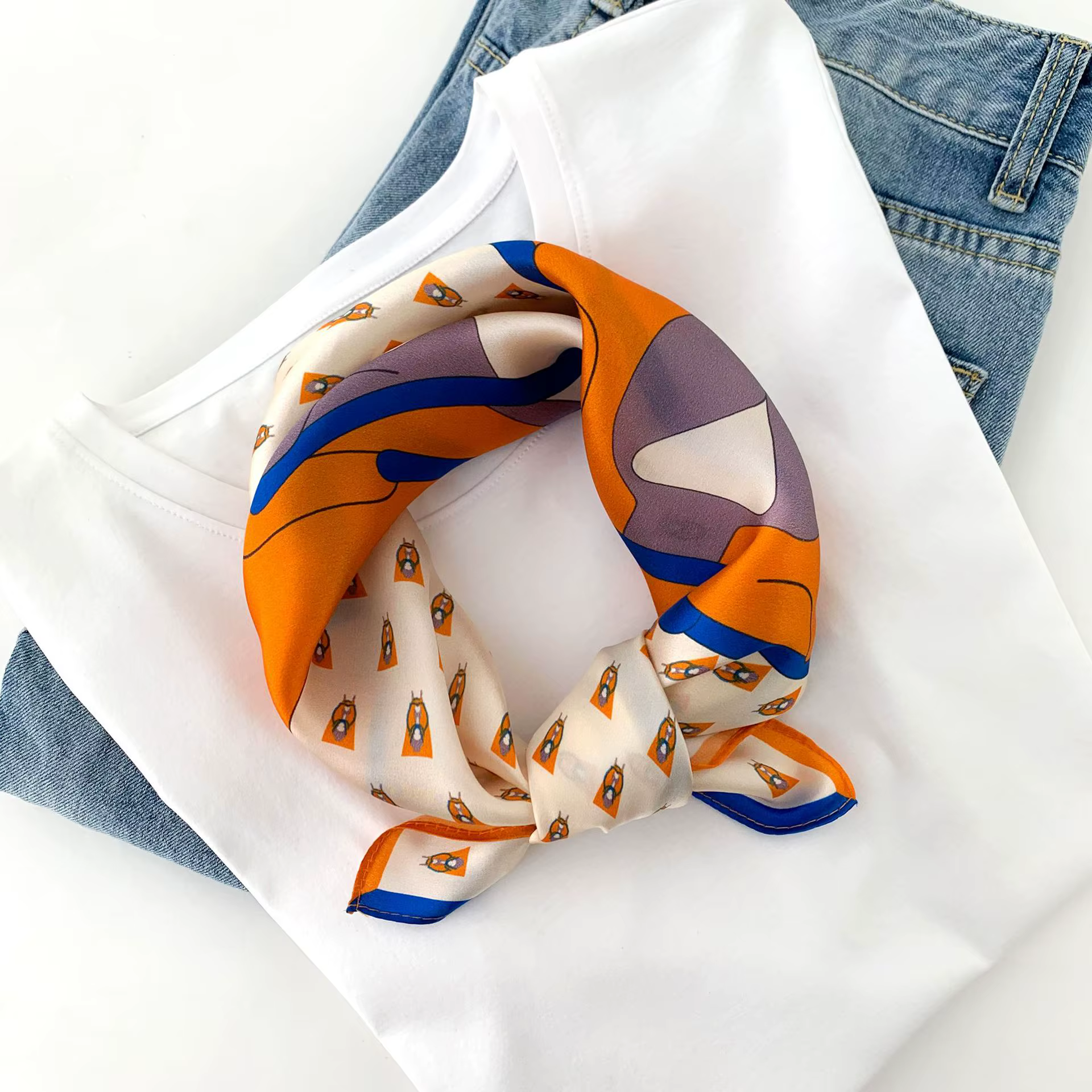 100% Pure Silk Floral Square Scarf Women Neck Hair Bandana