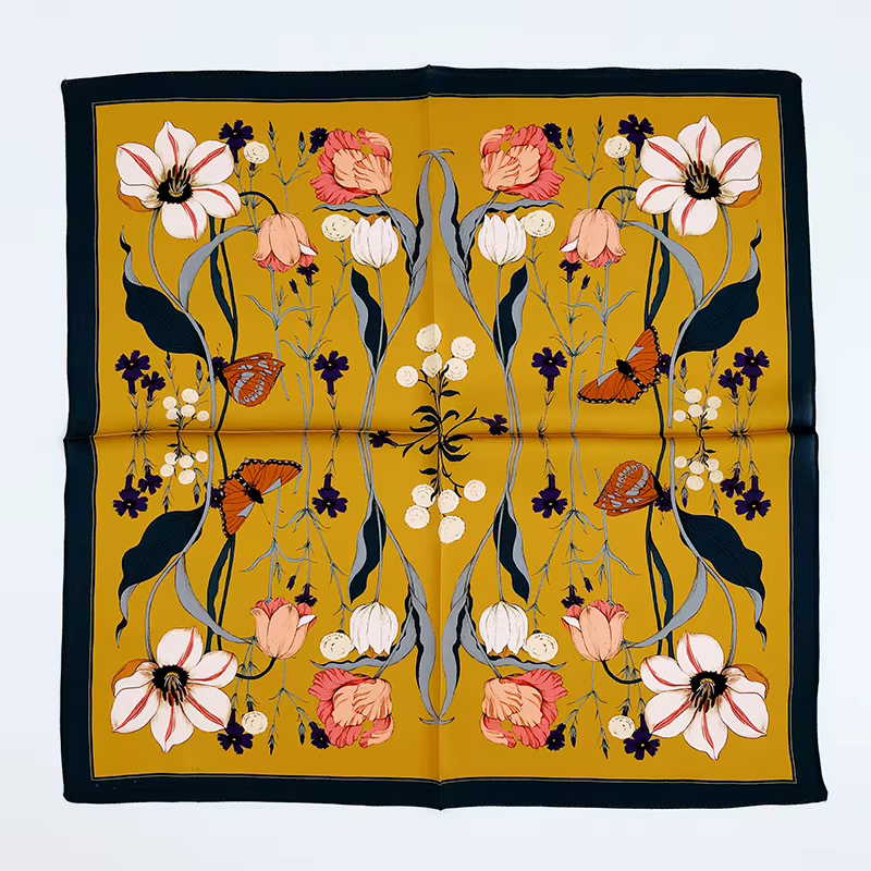 100% Pure Silk Floral Square Scarf Women Neck Hair Bandana