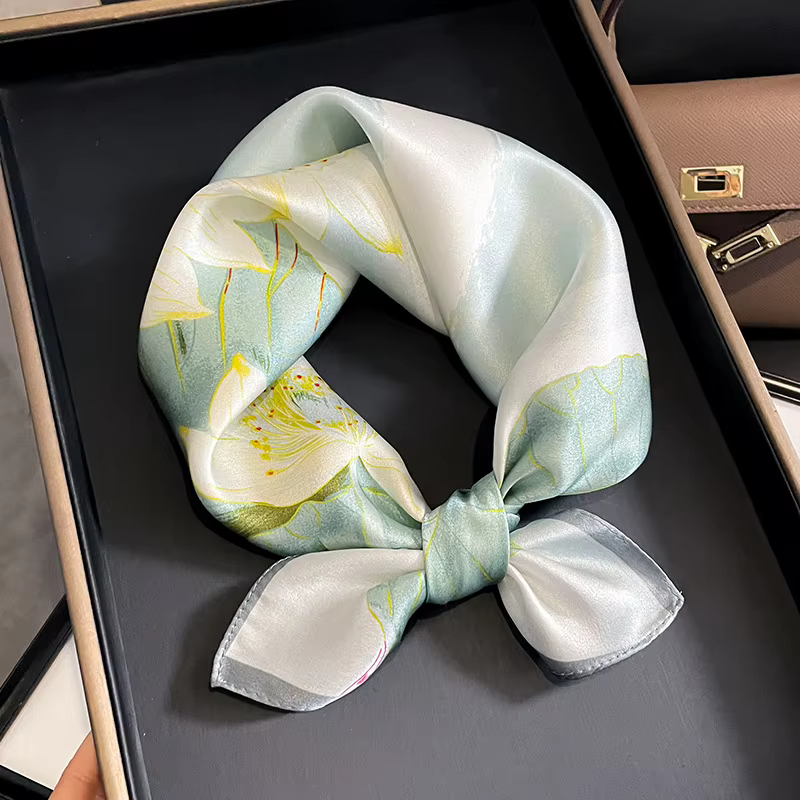 100% Pure Silk Floral Square Scarf Women Neck Hair Bandana