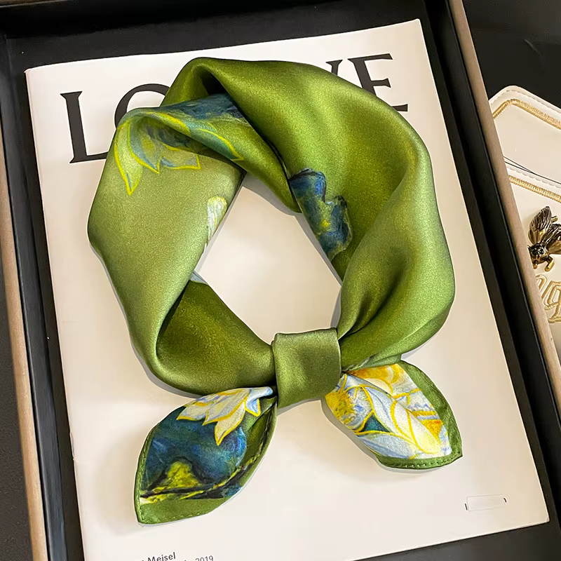 100% Pure Silk Floral Square Scarf Women Neck Hair Bandana