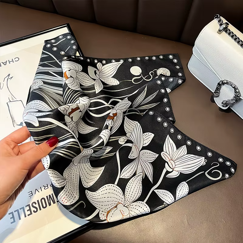 100% Pure Silk Floral Square Scarf Women Neck Hair Bandana