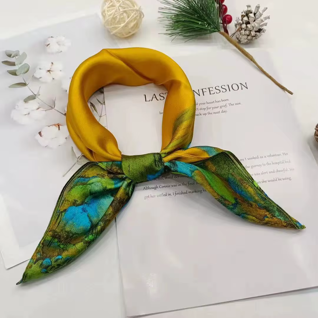 100% Pure Silk Floral Square Scarf Women Neck Hair Bandana