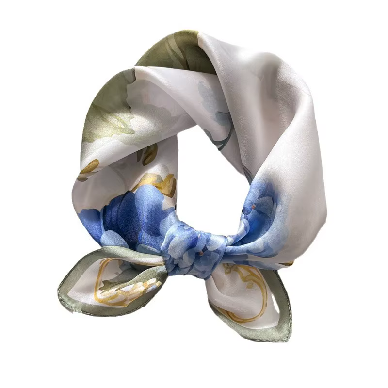 100% Pure Silk Floral Square Scarf Women Neck Hair Bandana