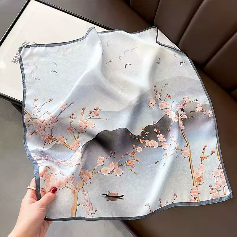 100% Pure Silk Floral Square Scarf Women Neck Hair Bandana