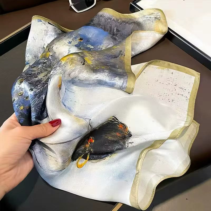 100% Pure Silk Floral Square Scarf Women Neck Hair Bandana