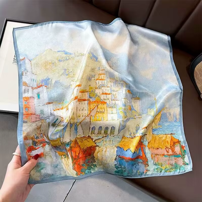100% Pure Silk Floral Square Scarf Women Neck Hair Bandana