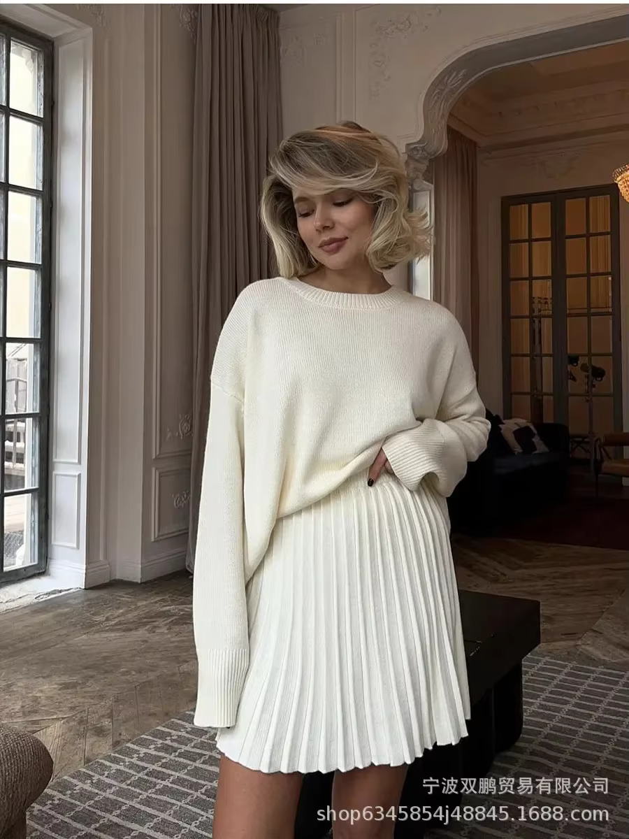 Solid Color Knit Sweater Dress Set