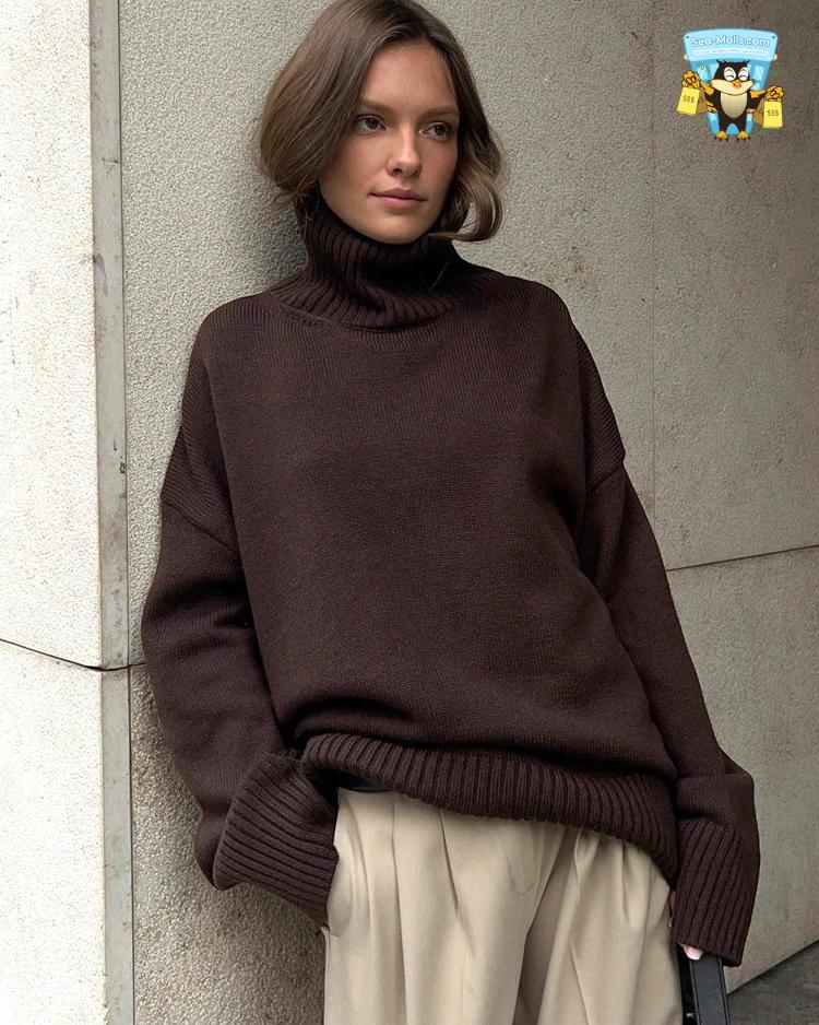 Oversized Knitted Turtleneck Sweater – Vintage Winter Pullover