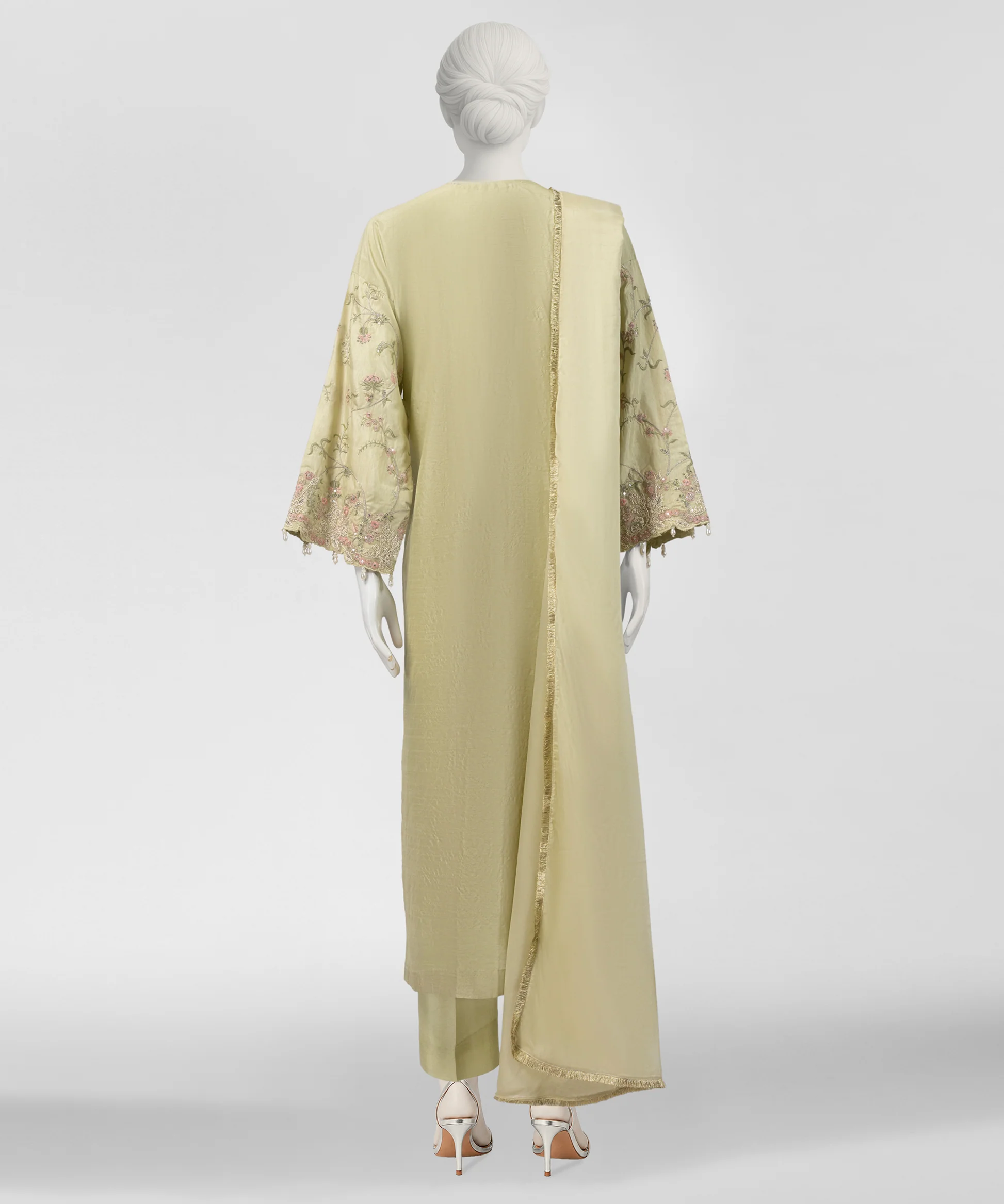 AP-lime green embroidered raw silk stitched 3pc