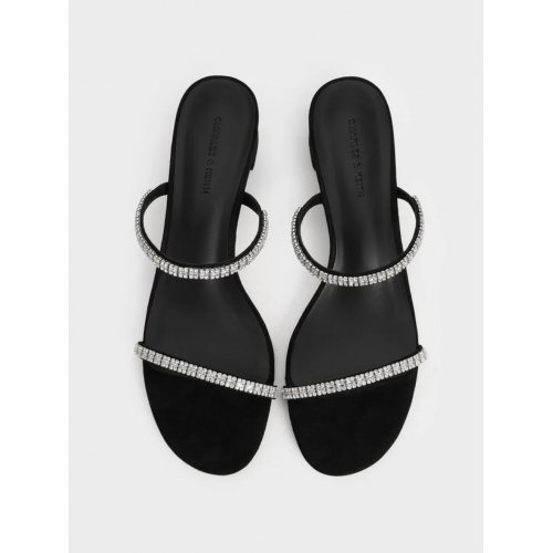  Ambrosia Textured Gem-Embellished Mules - Black Textured 