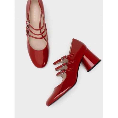  Claudie Patent Buckled Mary Janes - Red 