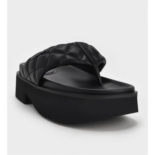 V-Strap Platform Thong Sandals - Black