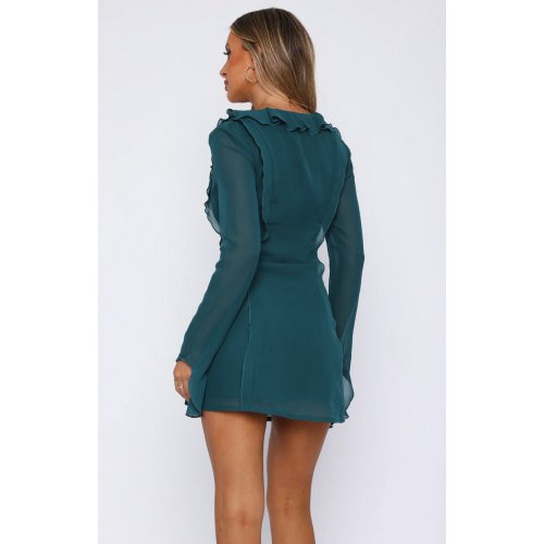 Falling To Pieces Long Sleeve Mini Dress Teal