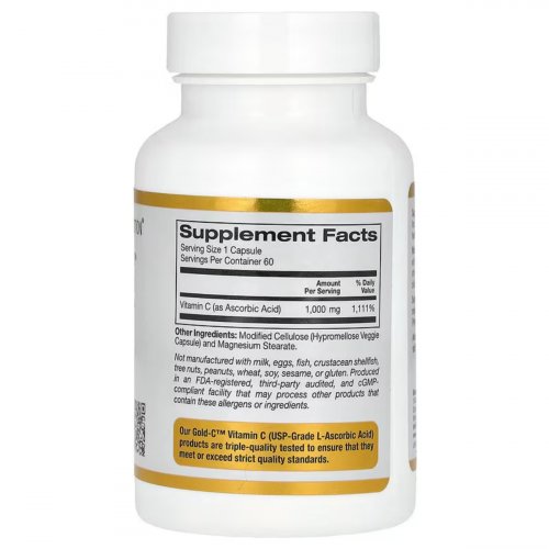 California Gold Nutrition, Gold C, USP Grade Vitamin C, 1,000 mg, 60 Veggie Capsules 