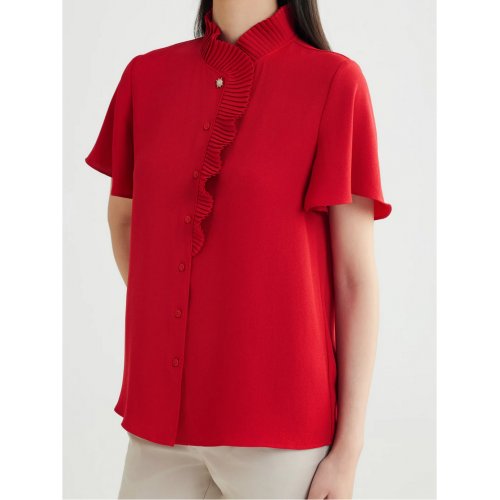Pleated Stand Collar Blouse