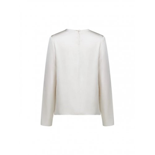 Satin Round Collar Ruffle Layered Long Sleeves Blouse