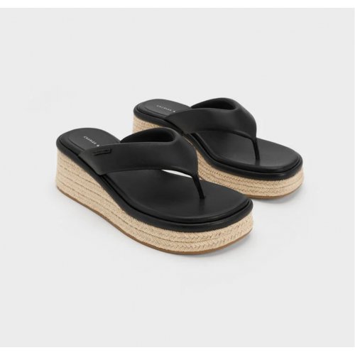 Espadrille Thong Sandals - Black