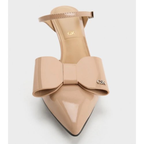 Lu Patent Leather Bow Blade-Heel Mules - Nude