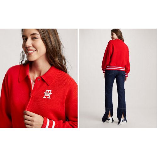  Varsity Polo Collar Knit Jacket