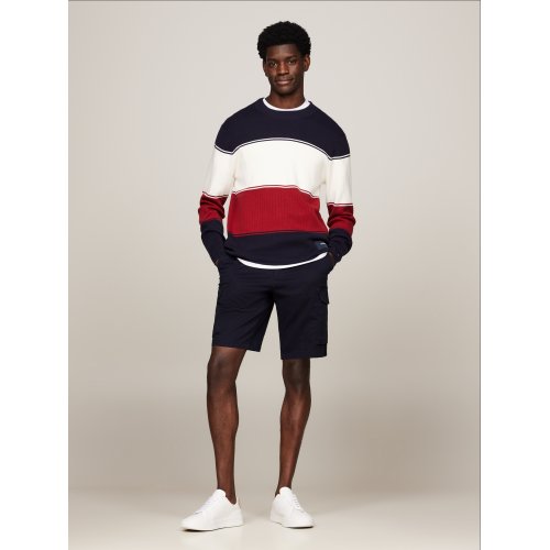  Colour-Blocked Mixed Knit Relaxed Jumper