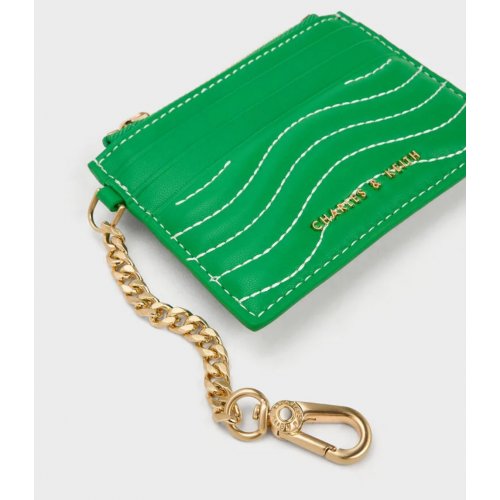  Aubrielle Stitch-Trim Zip Card Holder - Green 