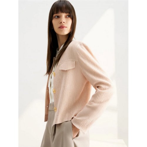 Lyocell Crinkle Round Neck Jacket