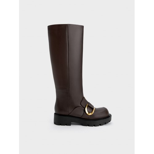 Gabine Loafer Knee-High Boots - Dark Brown