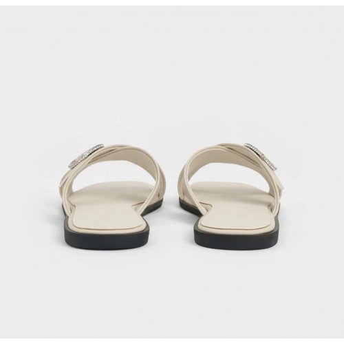  Crystal-Buckle Crossover-Strap Sandals - Chalk 