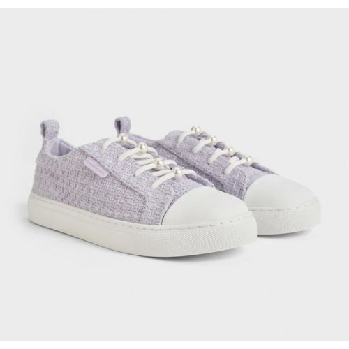  Girls' Tweed Pearl-Embellished Sneakers - Lilac 