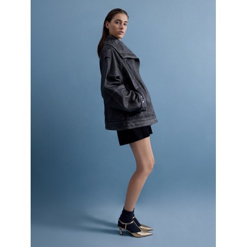  Metallic Snake-Effect T-Bar Chain-Link Pointed-Toe Pumps - Animal Print Gold 