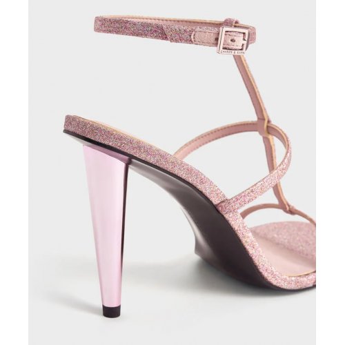  Glittered T-Bar Ankle-Strap Sandals - Pink 